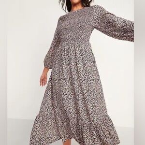 Old Navy Smocked Floral-Print Fit & Flare Midi Dress